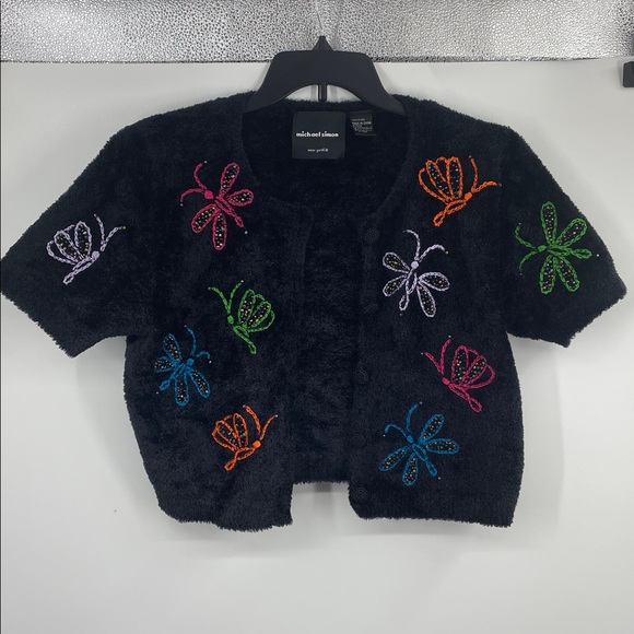 Vintage 90s Michael Simon New York Butterfly Chenille Cardigan MEASUREMENTS